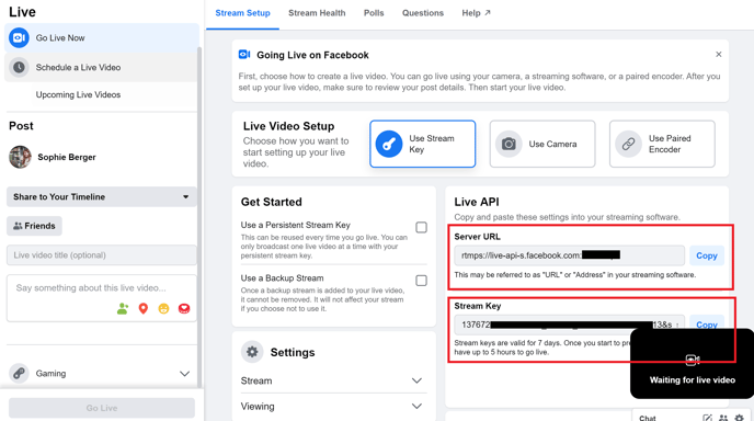 Screenshot Facebook Live Streaming Keys