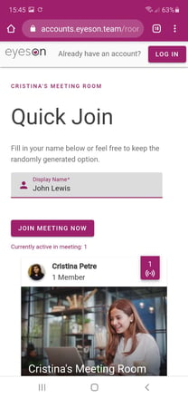 Screenshot showing quick join page on smartphone