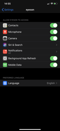 Permissions View in Smartphone App Settings