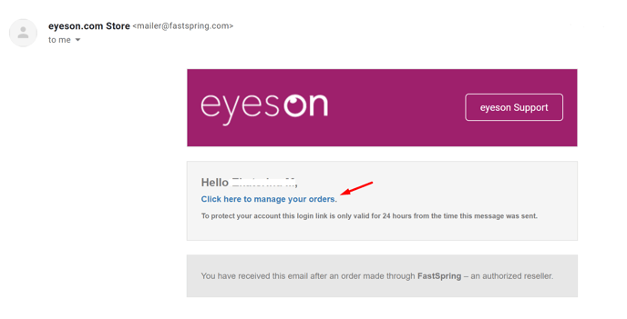 Example of email received from FastSpring.