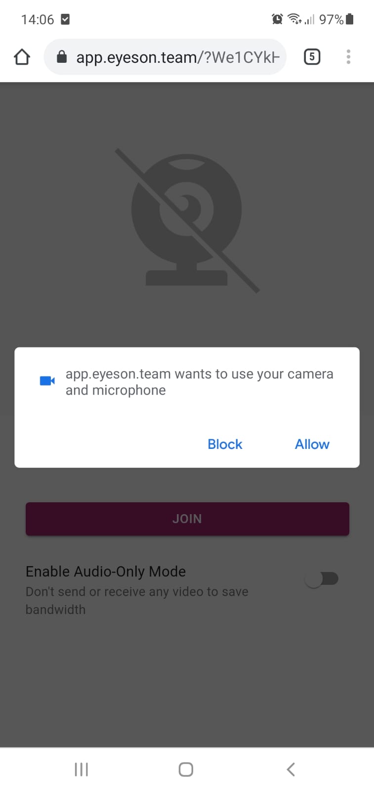 Screenshot allow camera in phone browser