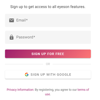 Screenshot of Sign Up Pop-up