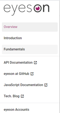 Menu of the developer portal