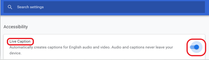 Enabling the Live Caption from Chrome's settings