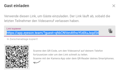 Screenshot Gast einladen Pop-up