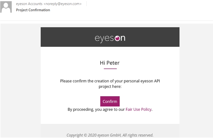 Confirm the creation of your API project