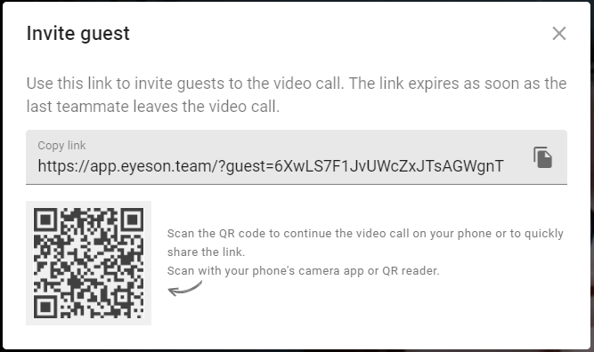 screenshot of invite guest pop-up