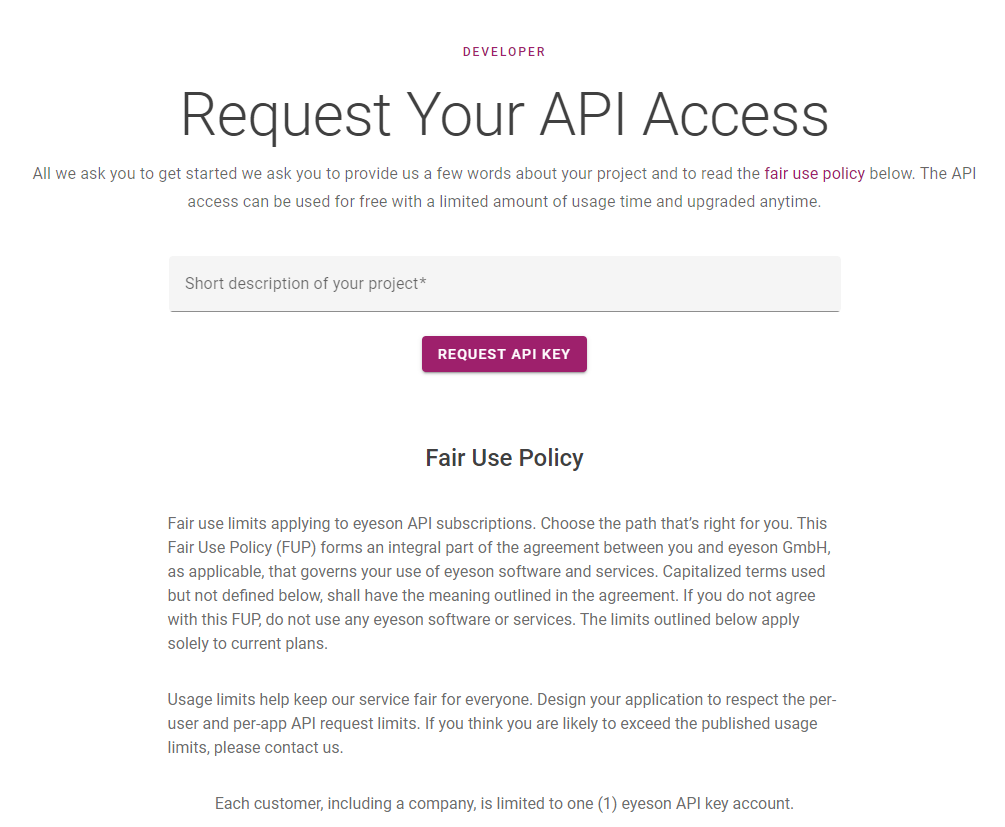Screenshot API Schlüssel anfordern