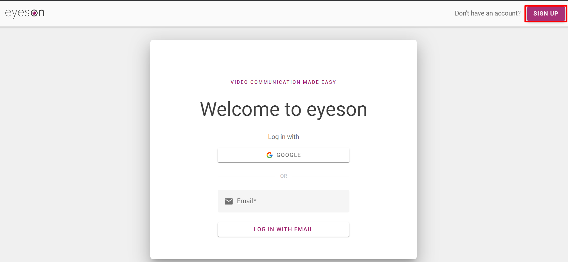 Screenshot of eyeson Sign Up