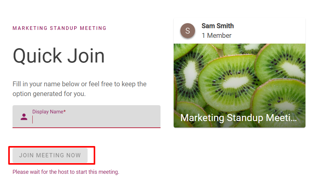 Join Meeting Now button is inactive